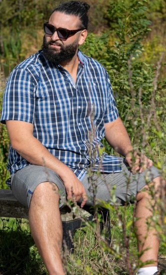 D555 Walsall Button Down Collar Short Sleeve Shirt Navy Shirt - Košile - Košile 2XL-10XL