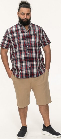 D555 Shields Button Down Collar Short Sleeve Shirt With Pocket Red Check - Košile - Košile 2XL-10XL