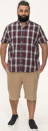 D555 Shields Button Down Collar Short Sleeve Shirt With Pocket Red Check - Košile - Košile 2XL-10XL