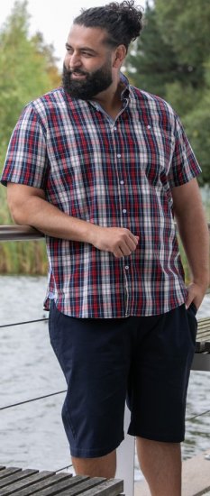 D555 Shields Button Down Collar Short Sleeve Shirt With Pocket Red Check - Košile - Košile 2XL-10XL