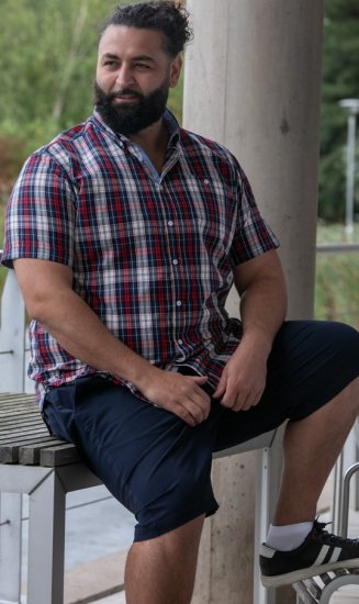 D555 Shields Button Down Collar Short Sleeve Shirt With Pocket Red Check - Košile - Košile 2XL-10XL