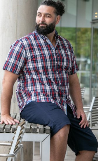 D555 Shields Button Down Collar Short Sleeve Shirt With Pocket Red Check - Košile - Košile 2XL-10XL
