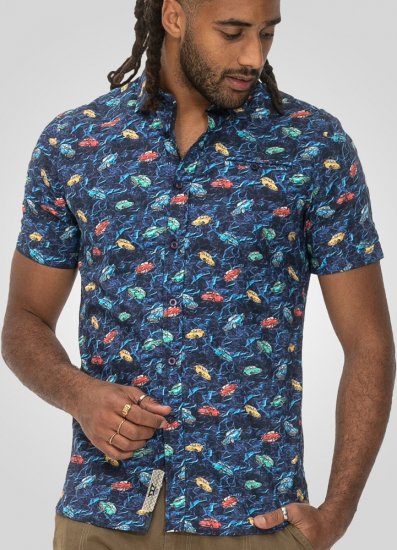 D555 Hartlepool Short Sleeve Vintage Car AOP Stretch Shirt Blue - Košile - Košile 2XL-10XL