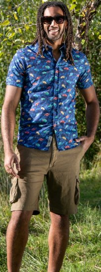 D555 Hartlepool Short Sleeve Vintage Car AOP Stretch Shirt Blue - Košile - Košile 2XL-10XL