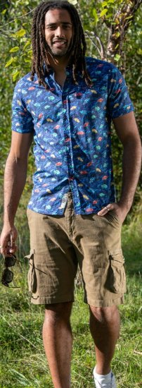 D555 Hartlepool Short Sleeve Vintage Car AOP Stretch Shirt Blue - Košile - Košile 2XL-10XL
