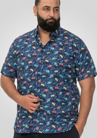 D555 Hartlepool Short Sleeve Vintage Car AOP Stretch Shirt Blue - Košile - Košile 2XL-10XL