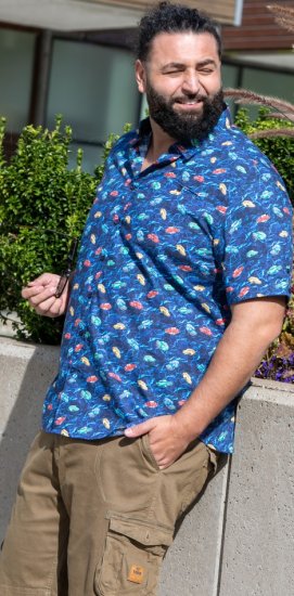D555 Hartlepool Short Sleeve Vintage Car AOP Stretch Shirt Blue - Košile - Košile 2XL-10XL