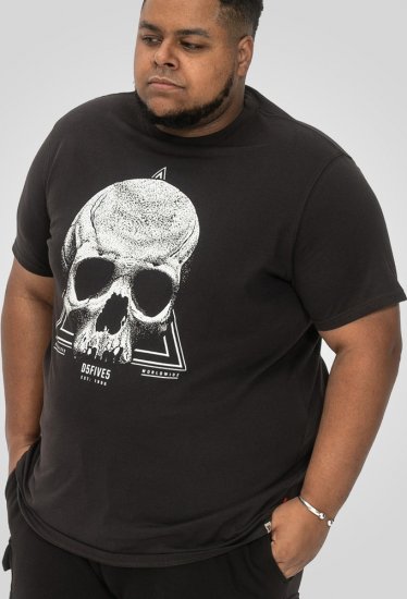 D555 Hucknall Skull Monochrome Printed Crew Neck T-shirt Washed Black - Trička - Trička nadměrné velikosti - 2XL-14XL