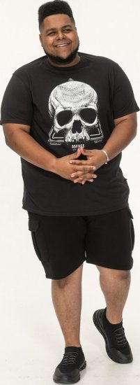 D555 Hucknall Skull Monochrome Printed Crew Neck T-shirt Washed Black - Trička - Trička nadměrné velikosti - 2XL-14XL