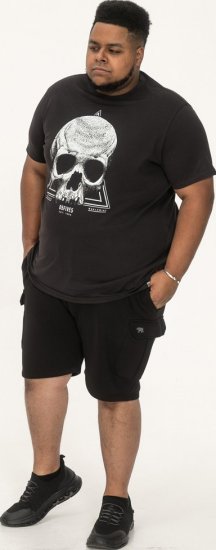 D555 Hucknall Skull Monochrome Printed Crew Neck T-shirt Washed Black - Trička - Trička nadměrné velikosti - 2XL-14XL