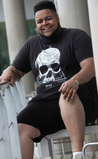 D555 Hucknall Skull Monochrome Printed Crew Neck T-shirt Washed Black - Trička - Trička nadměrné velikosti - 2XL-14XL