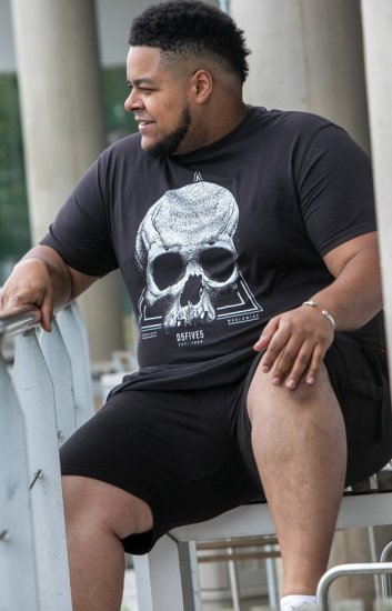 D555 Hucknall Skull Monochrome Printed Crew Neck T-shirt Washed Black - Trička - Trička nadměrné velikosti - 2XL-14XL