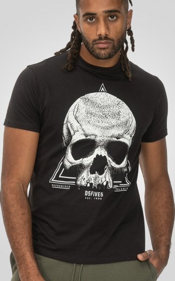 D555 Hucknall Skull Monochrome Printed Crew Neck T-shirt Washed Black - Trička - Trička nadměrné velikosti - 2XL-14XL