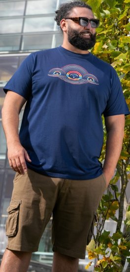 D555 Cheltenham Record With Reflection Printed T-shirt French Navy - Trička - Trička nadměrné velikosti - 2XL-14XL