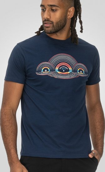 D555 Cheltenham Record With Reflection Printed T-shirt French Navy - Trička - Trička nadměrné velikosti - 2XL-14XL