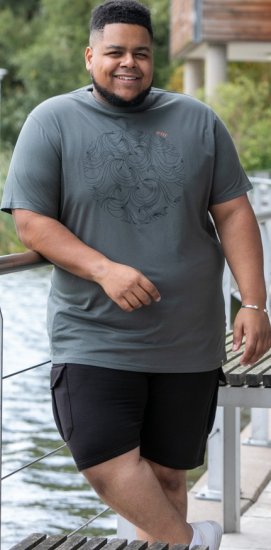 D555 Poole Circle Wave Printed Crew Neck T-shirt Khaki - Trička - Trička nadměrné velikosti - 2XL-14XL