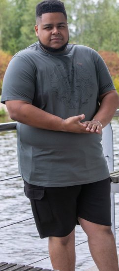 D555 Poole Circle Wave Printed Crew Neck T-shirt Khaki - Trička - Trička nadměrné velikosti - 2XL-14XL