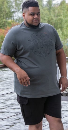 D555 Poole Circle Wave Printed Crew Neck T-shirt Khaki - Trička - Trička nadměrné velikosti - 2XL-14XL