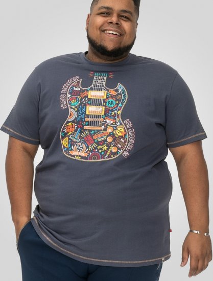 D555 Stockport Multi Coloured Guitar Printed T-Shirt Denim - Trička - Trička nadměrné velikosti - 2XL-14XL