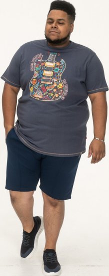 D555 Stockport Multi Coloured Guitar Printed T-Shirt Denim - Trička - Trička nadměrné velikosti - 2XL-14XL
