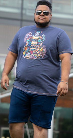 D555 Stockport Multi Coloured Guitar Printed T-Shirt Denim - Trička - Trička nadměrné velikosti - 2XL-14XL