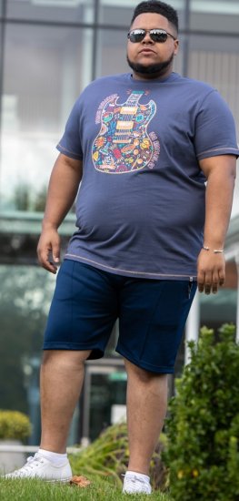 D555 Stockport Multi Coloured Guitar Printed T-Shirt Denim - Trička - Trička nadměrné velikosti - 2XL-14XL