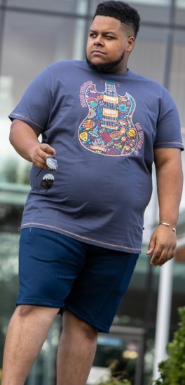 D555 Stockport Multi Coloured Guitar Printed T-Shirt Denim - Trička - Trička nadměrné velikosti - 2XL-14XL