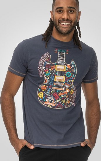 D555 Stockport Multi Coloured Guitar Printed T-Shirt Denim - Trička - Trička nadměrné velikosti - 2XL-14XL