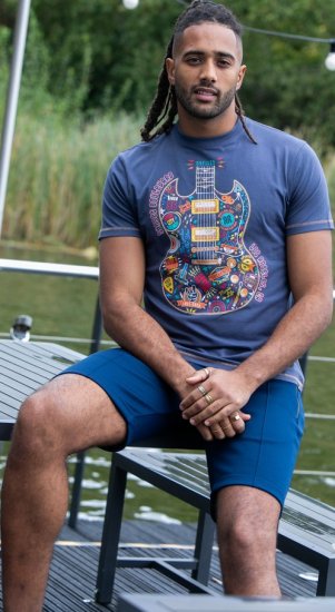 D555 Stockport Multi Coloured Guitar Printed T-Shirt Denim - Trička - Trička nadměrné velikosti - 2XL-14XL