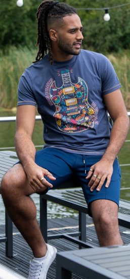 D555 Stockport Multi Coloured Guitar Printed T-Shirt Denim - Trička - Trička nadměrné velikosti - 2XL-14XL