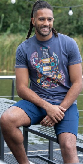 D555 Stockport Multi Coloured Guitar Printed T-Shirt Denim - Trička - Trička nadměrné velikosti - 2XL-14XL
