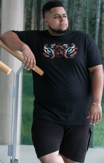 D555 Leamington Tiger Eyes Printed Crew Neck T-shirt Black - Trička - Trička nadměrné velikosti - 2XL-14XL