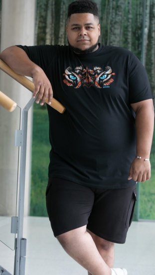 D555 Leamington Tiger Eyes Printed Crew Neck T-shirt Black - Trička - Trička nadměrné velikosti - 2XL-14XL