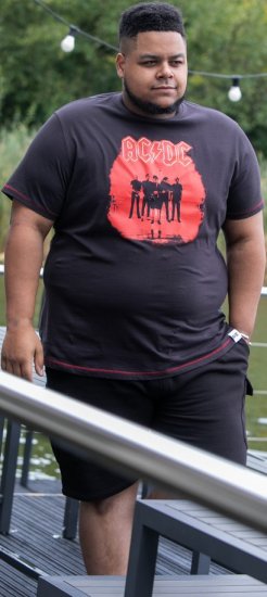 D555 Uxbridge Official ACDC Band Printed Crew Neck T-Shirt Washed Black - Trička - Trička nadměrné velikosti - 2XL-14XL