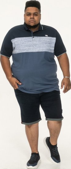 D555 Leeds Cut And Sew Polo With Jacquard Collar And Cuffs Navy - Polokošile - Polokošile 2XL-8XL - Trička s límečkem 2XL-8XL