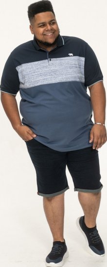 D555 Leeds Cut And Sew Polo With Jacquard Collar And Cuffs Navy - Polokošile - Polokošile 2XL-8XL - Trička s límečkem 2XL-8XL