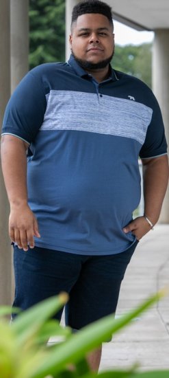 D555 Leeds Cut And Sew Polo With Jacquard Collar And Cuffs Navy - Polokošile - Polokošile 2XL-8XL - Trička s límečkem 2XL-8XL