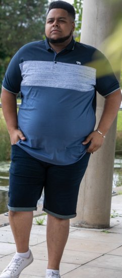 D555 Leeds Cut And Sew Polo With Jacquard Collar And Cuffs Navy - Polokošile - Polokošile 2XL-8XL - Trička s límečkem 2XL-8XL