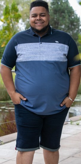 D555 Leeds Cut And Sew Polo With Jacquard Collar And Cuffs Navy - Polokošile - Polokošile 2XL-8XL - Trička s límečkem 2XL-8XL