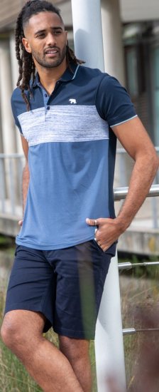 D555 Leeds Cut And Sew Polo With Jacquard Collar And Cuffs Navy - Polokošile - Polokošile 2XL-8XL - Trička s límečkem 2XL-8XL