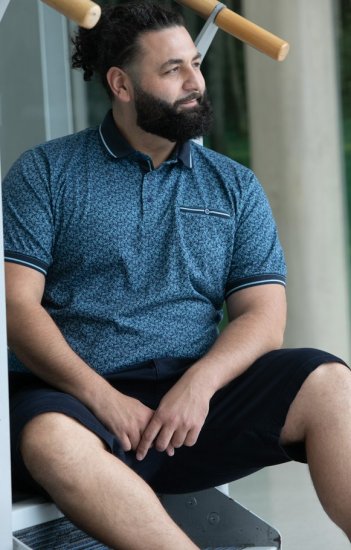 D555 Woolwich AOP Polo Shirt With Ribbed Collar Blue - Polokošile - Polokošile 2XL-8XL - Trička s límečkem 2XL-8XL