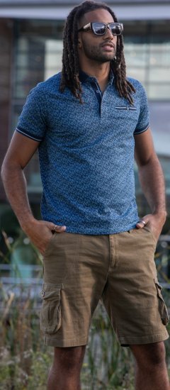 D555 Woolwich AOP Polo Shirt With Ribbed Collar Blue - Polokošile - Polokošile 2XL-8XL - Trička s límečkem 2XL-8XL