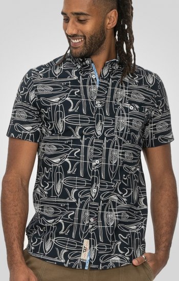 D555 Worthing Surf AOP Short Sleeve Button Down Collar Shirt Navy - Košile - Košile 2XL-10XL
