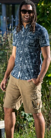 D555 Worthing Surf AOP Short Sleeve Button Down Collar Shirt Navy - Košile - Košile 2XL-10XL