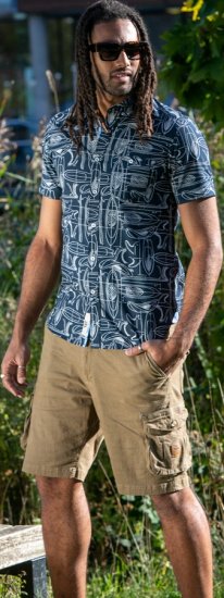 D555 Worthing Surf AOP Short Sleeve Button Down Collar Shirt Navy - Košile - Košile 2XL-10XL