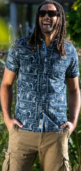 D555 Worthing Surf AOP Short Sleeve Button Down Collar Shirt Navy - Košile - Košile 2XL-10XL