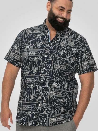 D555 Worthing Surf AOP Short Sleeve Button Down Collar Shirt Navy - Košile - Košile 2XL-10XL