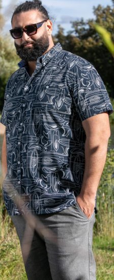 D555 Worthing Surf AOP Short Sleeve Button Down Collar Shirt Navy - Košile - Košile 2XL-10XL
