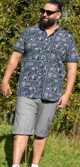 D555 Worthing Surf AOP Short Sleeve Button Down Collar Shirt Navy - Košile - Košile 2XL-10XL