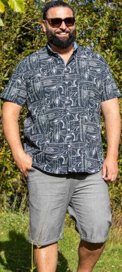 D555 Worthing Surf AOP Short Sleeve Button Down Collar Shirt Navy - Košile - Košile 2XL-10XL